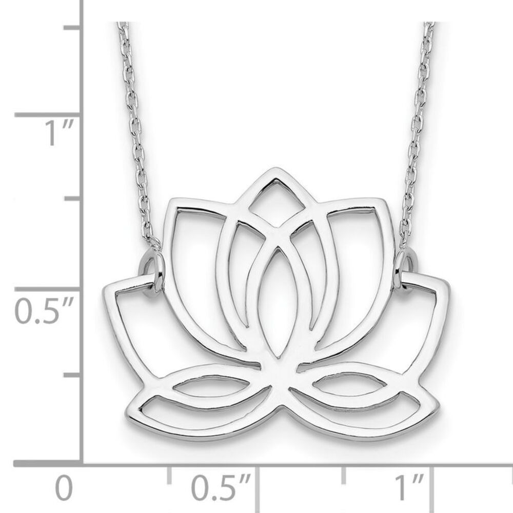 Kazi Luxury Sterling Silver Rhodium-plated Polished Lotus Flower 18in Necklace - Picture 4 of 4